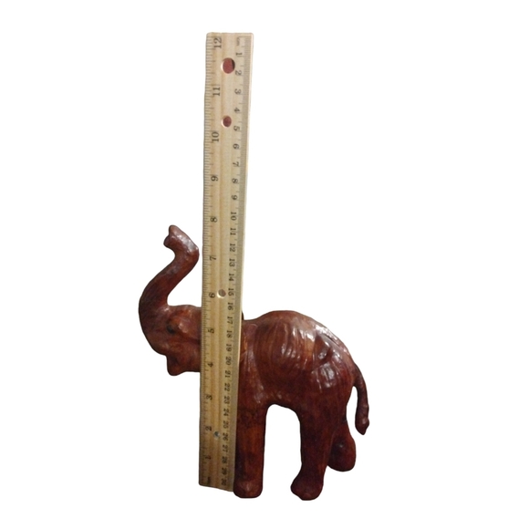 Vintage Leather Wrapped Elephant Statue Brown BoHo Unique African Home Decor - Picture 6 of 7